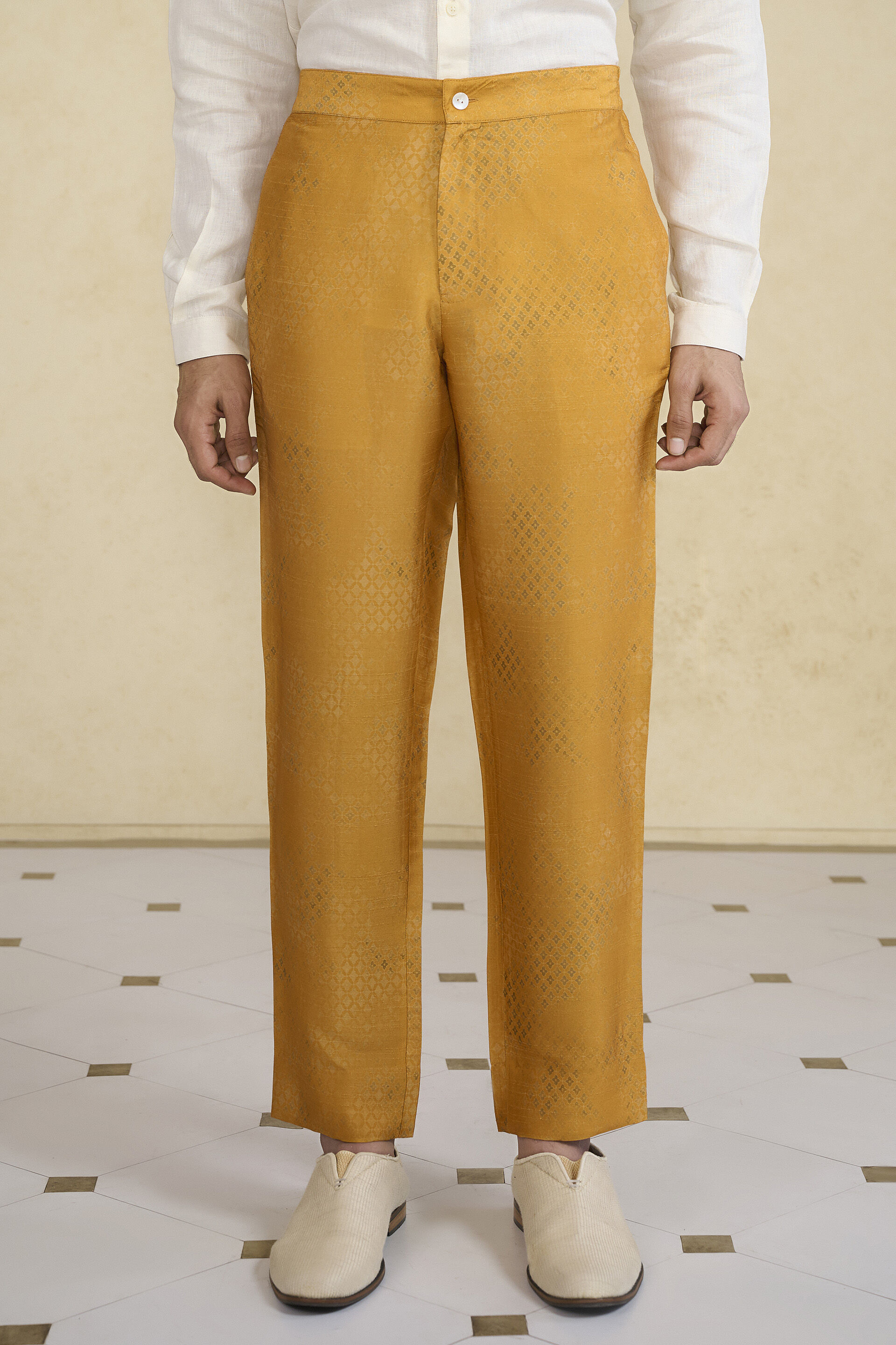 Mustard Silk Trousers, Mustard, image 1
